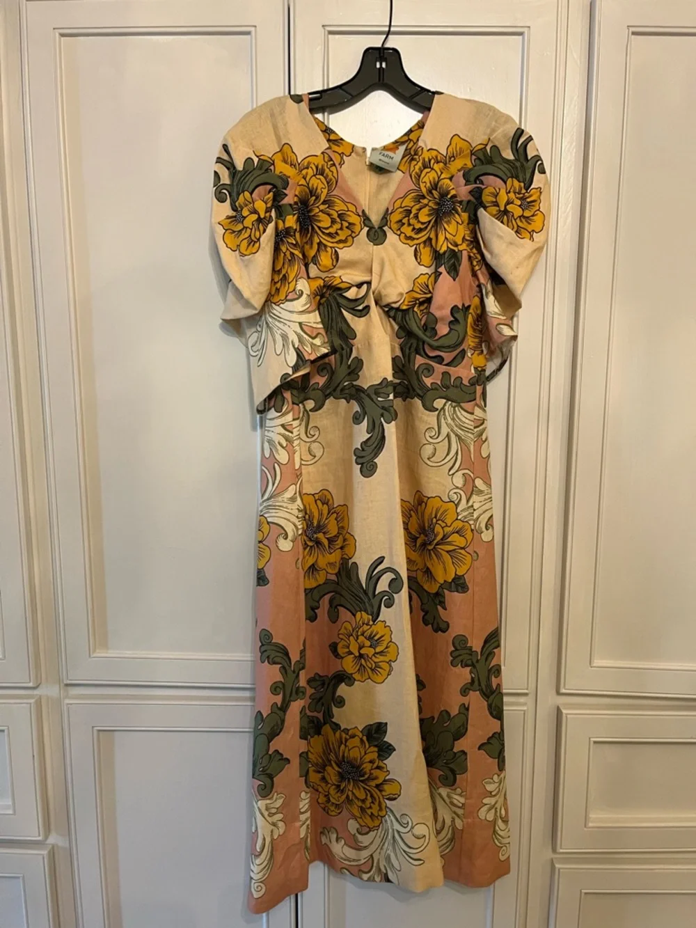 NWT FARM Rio Linen Floral Midi Dress - Picture 2 of 8
